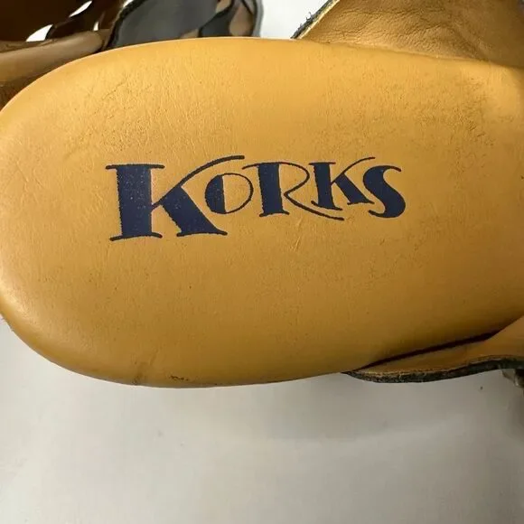 Korks Berengo Wood Heel Sandals Blue Leather | Women Size 10 - Picture 6 of 14